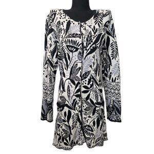 Gudrun Sjoden Long Floral Cardigan Coatigan Large Lagenlook Gray Linen + Cotton